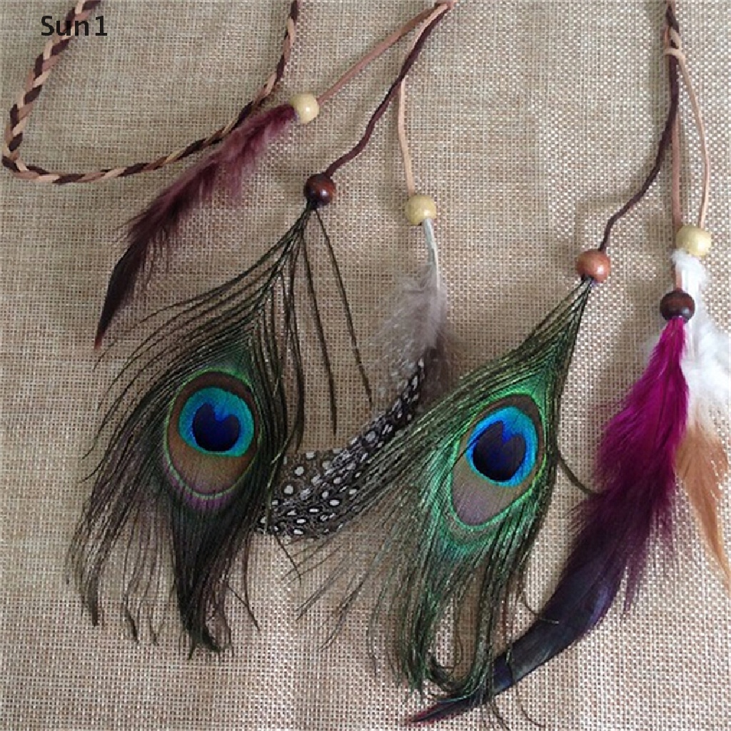 Sun1 > Băng Đô Bện Tóc Đính Lông Công Phong Cách Bohemian Dành Cho Nữ