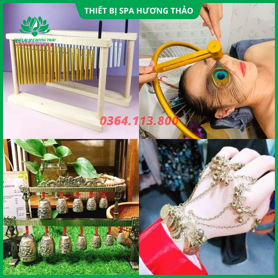 Dụng cụ gội đầu dưỡng sinh, bộ chuông, lông công, bộ âm thoa gội đầu dưỡng sinh