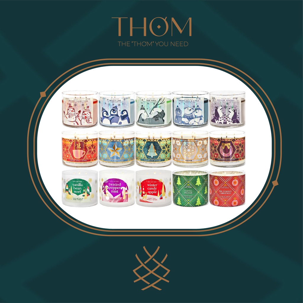 Nến CHRISTMAS | Nến thơm Giáng Sinh Nến thơm NOEL 3 bấc 411gr 1 bấc 198g Bath &amp; Body Works 3 Wick Scented Candles