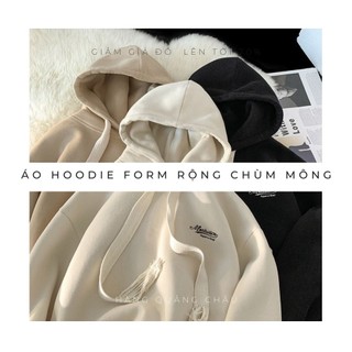 Áo hoodie unisex form rộng chùm mông dây bản to nỉ trần bông