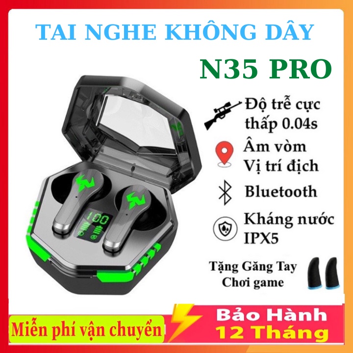 Tai nghe bluetooth 5.2 gaming N35 TWS tai phone pin trâu thể thao nhét tai không độ trễ âm thanh vòm 9D,Bass Căng