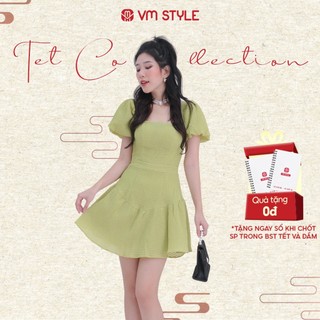 Đầm xòe đi tiệc tay phồng VMSTYLE đi đám cưới thiết kế cổ vuông cột nơ 5034 VDU00218