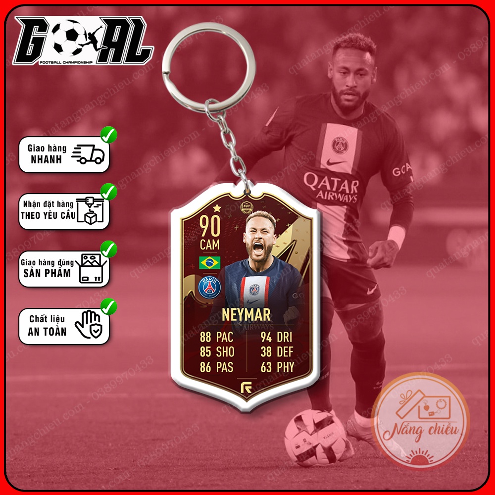 Móc khóa cầu thủ Neymar đẹp cao cấp, phụ kiện treo balo túi xách, thẻ bóng đá hiện đại mới nhất tuyển Brazil[3301-3312]