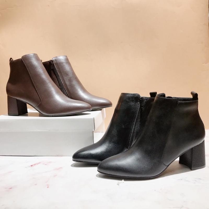 Giày bốt nữ da thật cao cấp gót sừng chống xước - giày boot nữ cổ ngắn gót vuông 6cm - bốt nữ công sở (ảnh &video thật)