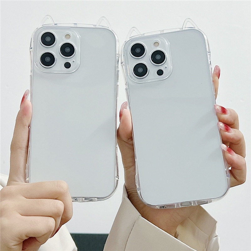 Ốp Điện Thoại TPU Mềm Trong Suốt Chống Bụi Bẩn In Hình Tai Mèo Cho IPhone 14 13 12 11 Pro Max X XS XR 8 7 Plus