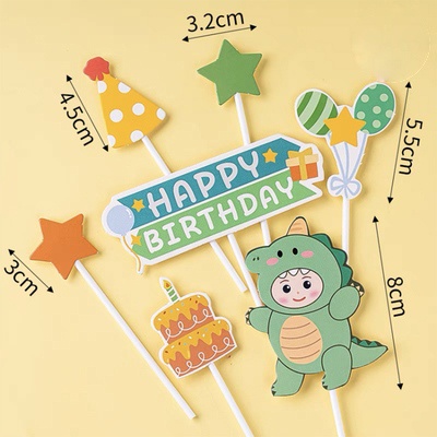 Set 7 que cắm HPBD khủng long + bóng bay