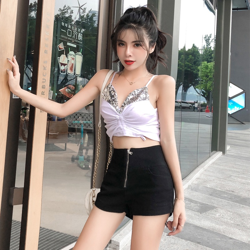 IELGY  IELGY Quần Short Màu Đen Lưng Cao Dáng Ôm Dễ Phối Đồ Thời Trang Cho Nữ