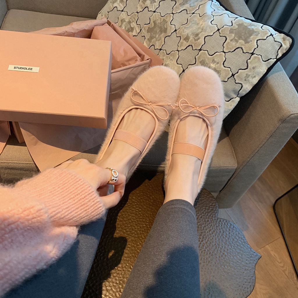 Giày Lười Vải Cotton Đính Nơ Thời Trang Mùa Đông Cho Nữ