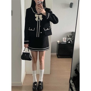 Set dạ tweed Quảng châu cao cấp kèm nơ tách rời