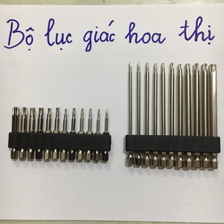 Lục giác bông đầy đủ kích cỡ, hoa thị có lỗ. Bộ 11 mũi lục giác hoa thị cho khoan pin, điện hãng PROPPE cao cấp
