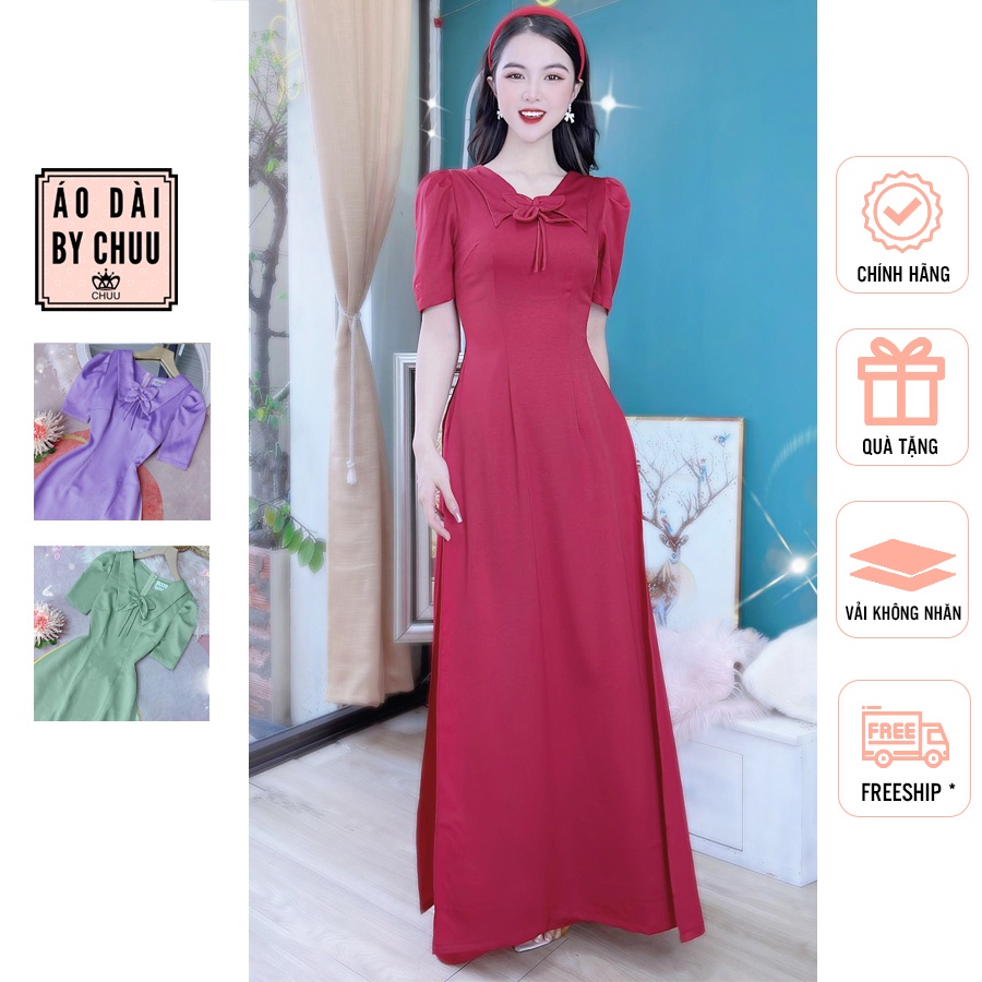 Áo dài hoa cách tân nữ đính nơ hoa quạt gió CHUU AD8102 - không kèm quần