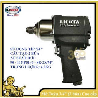 Súng mở bulong bằng hơi 3/4" 2 Búa (1400FT) LICOTA - PAW-06025