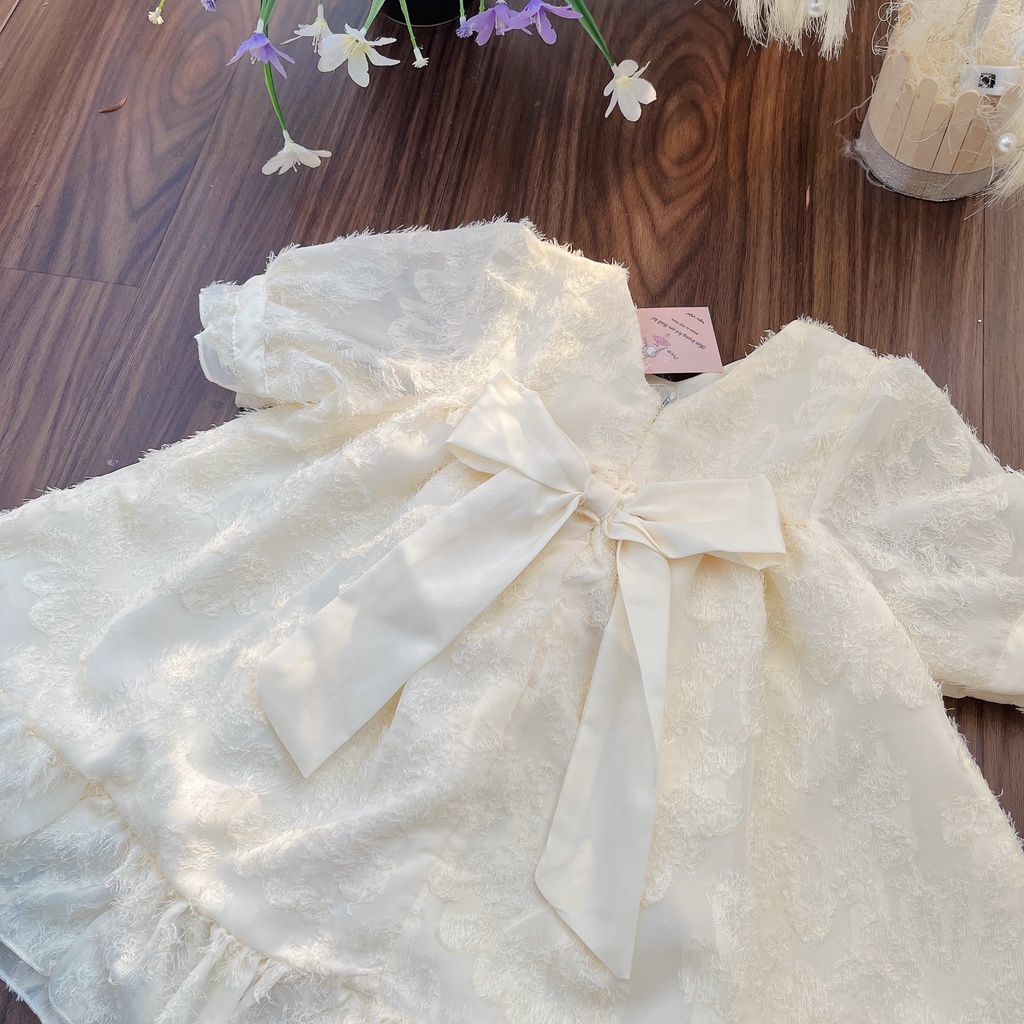 Váy cho bé gái Mykids Váy Thiết Kế 2 lớp Lụa tơ cao cấp dáng babydoll màu kem siêu xinh cho từ 8-32kg