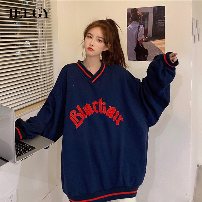 IELGY Áo Khoác Bóng Chày Cổ Chữ v Dáng Rộng Màu Sắc Thời Trang Dành Cho Nữ