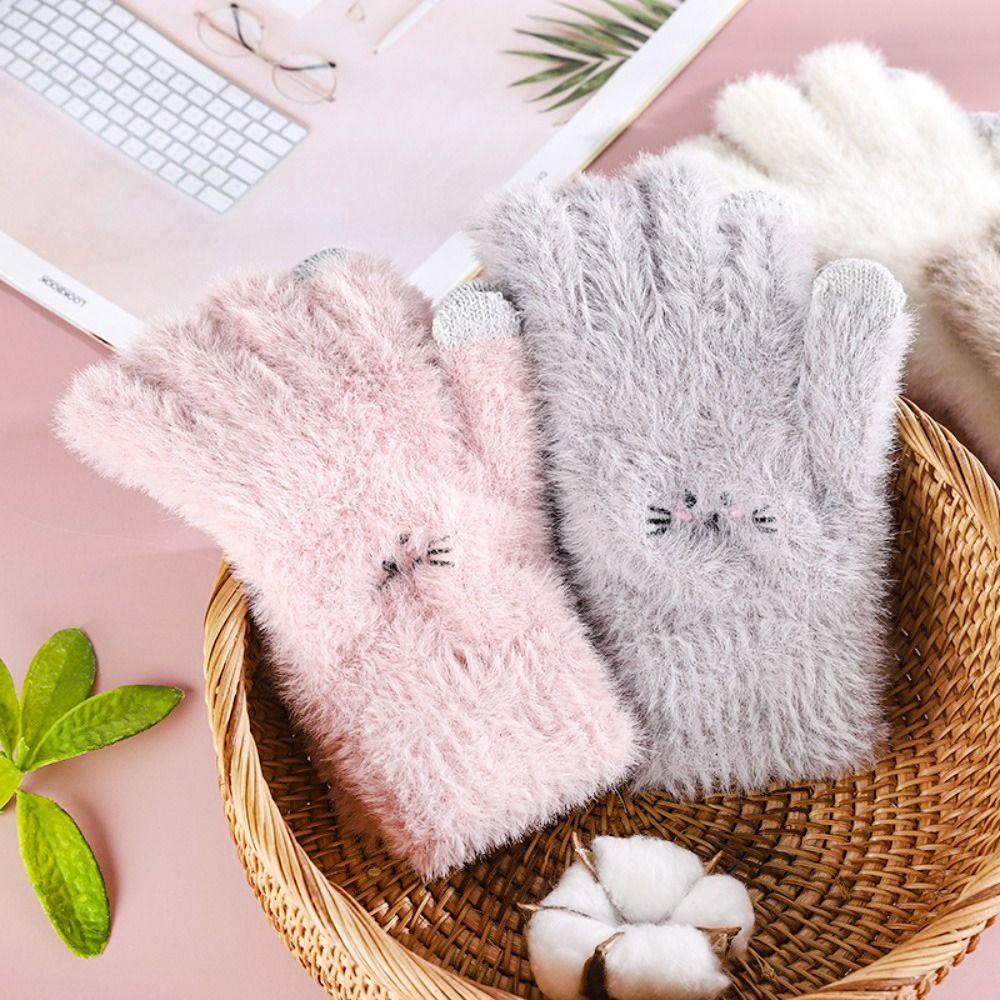 JONYE 1 Đôi Găng Tay Lái Xe Đạp Lông Chồn Dày Giữ Ấm