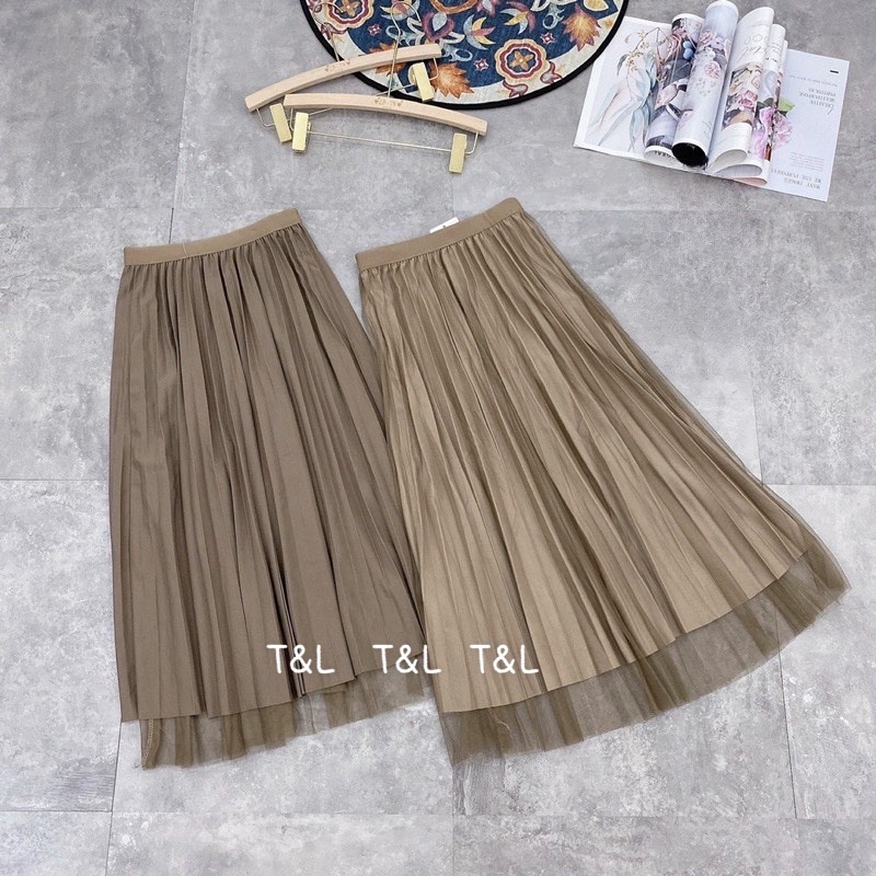 Chân váy xếp ly dài mặc được 2 mặt hàng QC L1