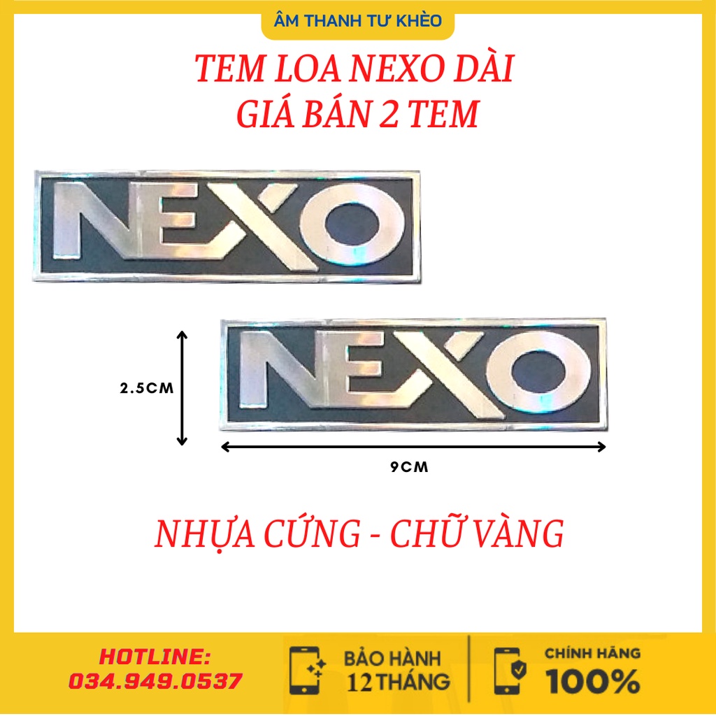 Tem dán thùng loa Nexo dài, Nhựa cứng màu vàng đen, Kích thước 9x2.5 cm, Giá 1 đôi