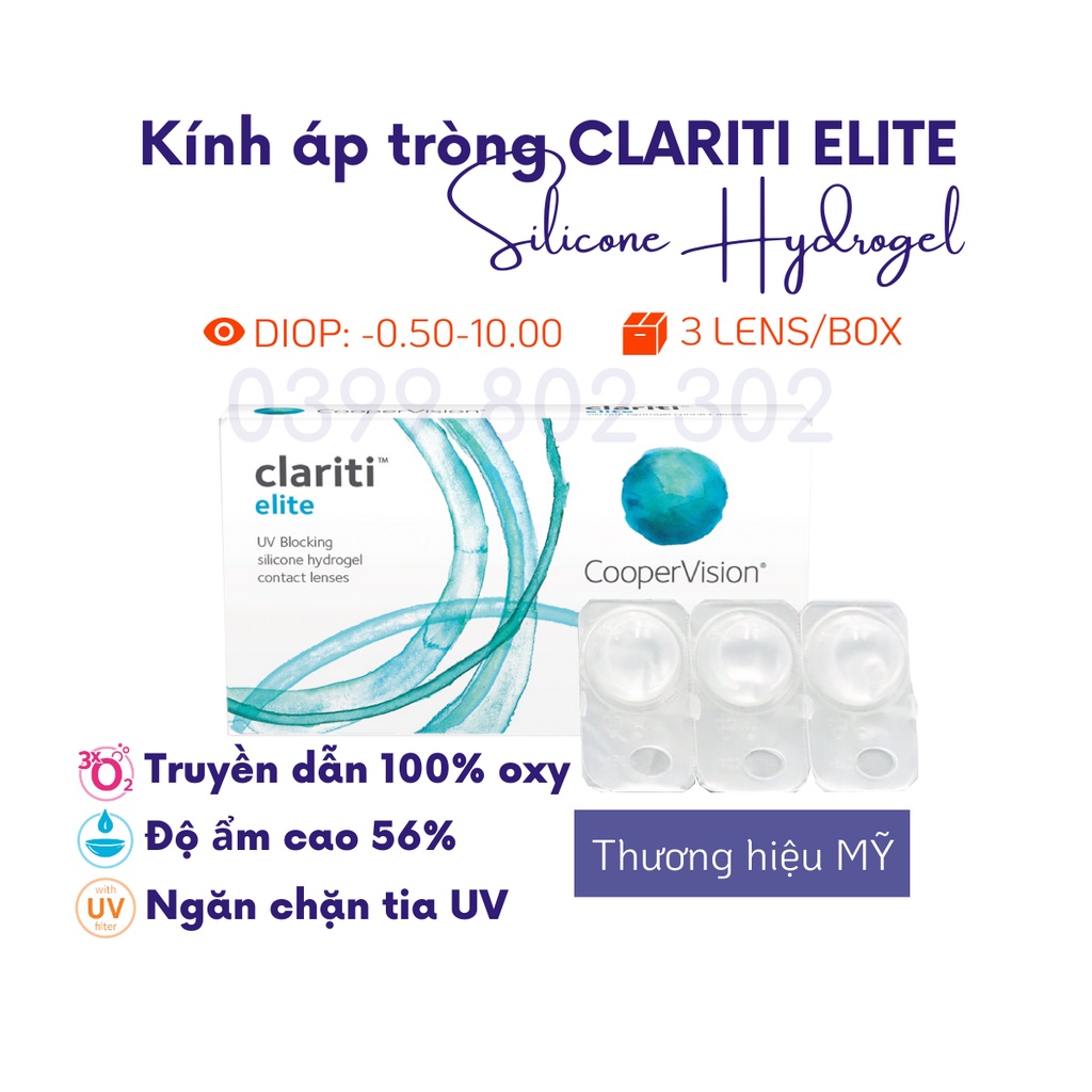 Kính áp tròng cận trong suốt 1 tháng Silicone Hydrogel Clariti Elite (CooperVison-Mỹ)