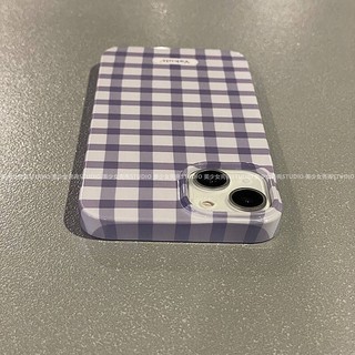 INS Style Purple Plaid Apple 14Promax Phone Case Iphone13 All-Inclusive 12 Film Shell 11 Protective Case iH0O