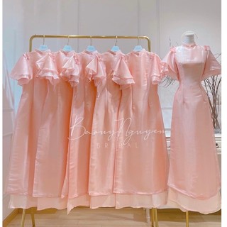 Áo dài cách tân bốn tà chất lụa thiết kế tay bèo cánh tiên phù hợp mặc dịp lễ tết