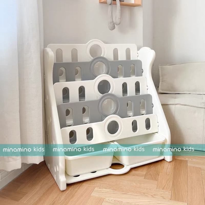 Kệ sách nhựa cho bé Minamino mẫu mới 2023 hình gấu Bắc cực nhựa nguyên sinh an toàn, chắc chắn
