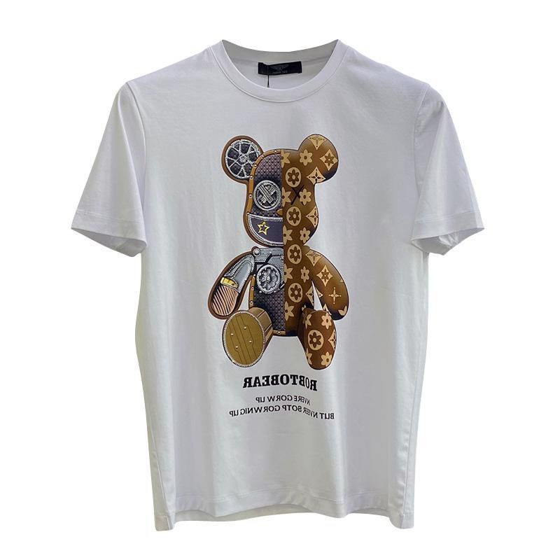 Áo Tay Ngắn Nam V Hoa Nửa Cơ Gấu In Hình Thoáng Khí Cotton Đáy Áo Bé Trai Top