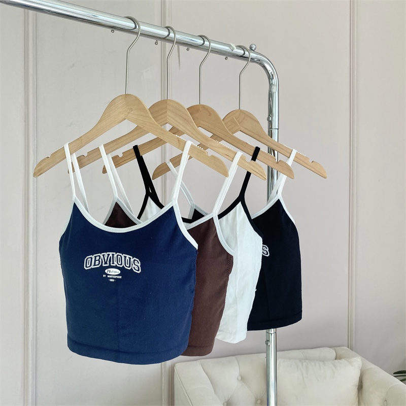 NRVP Áo tanktop co giãn phong cách Hàn Quốc với đệm ngực