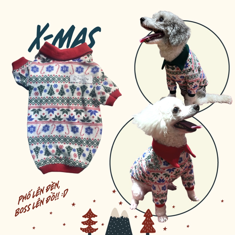 Áo thun gân Noel cho Thú Cưng Chó Mèo kiểu Polo họa tiết Giáng sinh