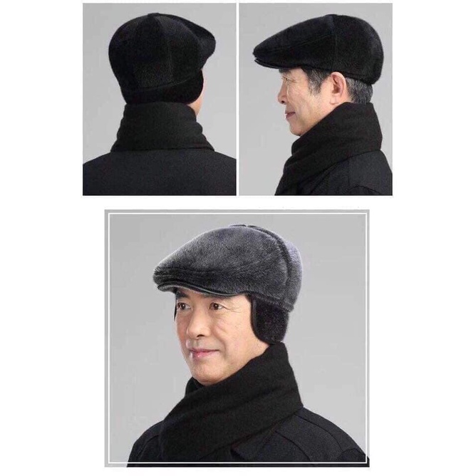 Mũ ông già nỉ lông/chất da có che tai ấm áp mùa đông -labi