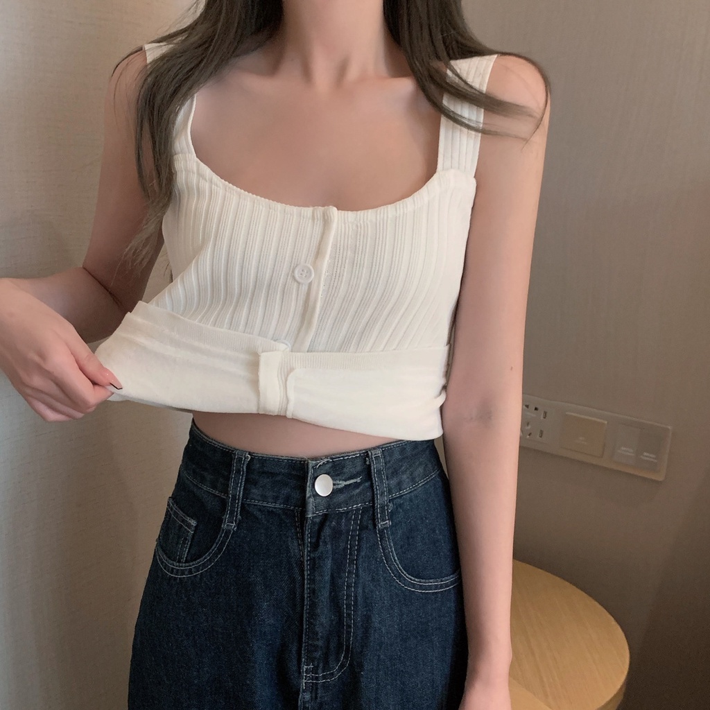 ZHELIHANGFEI Đồ dệt kim áo yếm không tay vest cạp cao rốn gợi cảm mặc bên ngoài