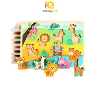 Bảng ghép hình núm cầm gỗ dày cao cấp BeThongMinh - Đồ chơi giáo dục Montessori cho trẻ sáng tạo và phát triển trí tuệ