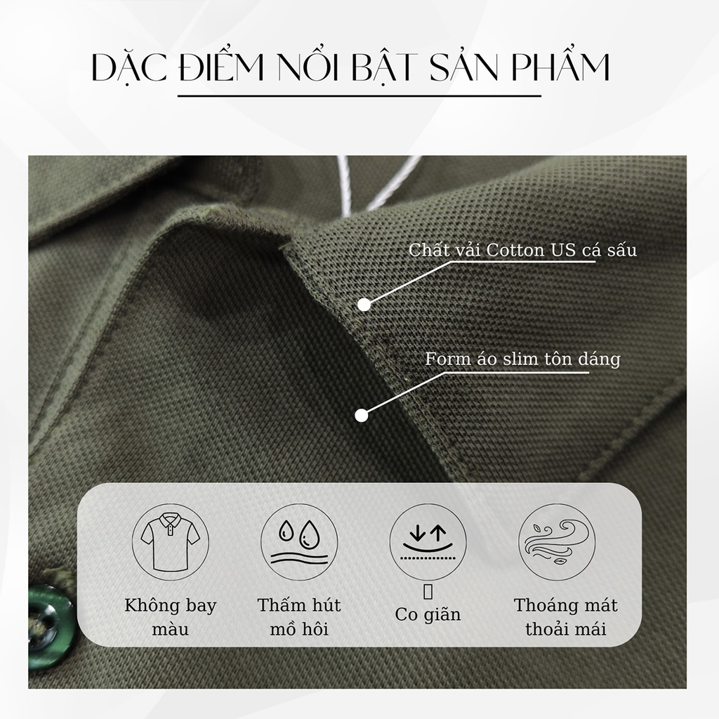 Áo Polo nam trơn tay ngắn HUDOMAN form slimfit chất vải cotton US cá sấu chống nhăn, bền màu AOPOLO-001