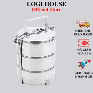 [BAO DÀY] Hộp đựng cơm Inox 12x3 không gỉ 3 ngăn có nắp đậy và quai xách tiện lợi