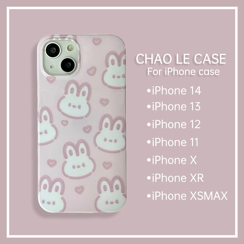 Ốp điện thoại chống sốc màu hồng cho iphone 14 pro max 13 pro khung TPU chống sốc iphone 12 pro 11 xs max xr in hình thỏ dễ thương