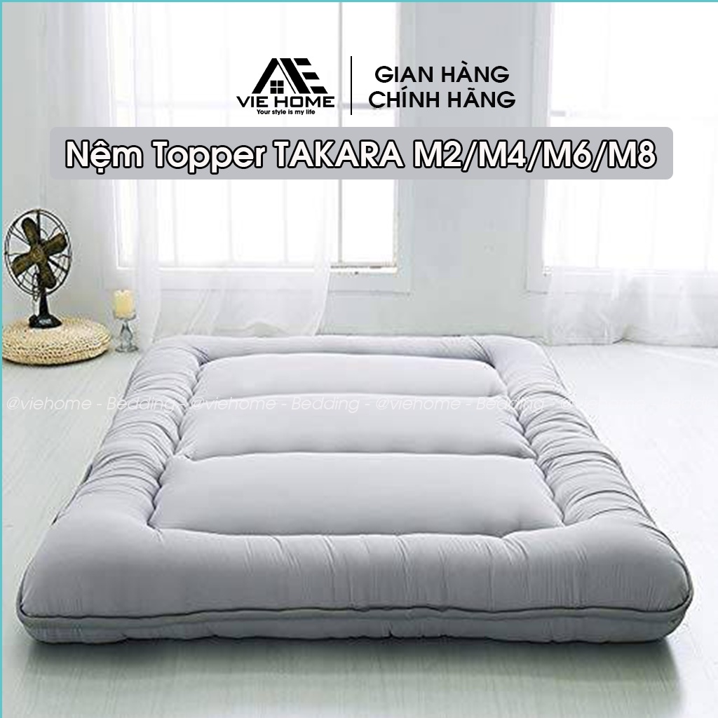 Nệm Topper Đệm Bông Takara Trải Sàn Xuất Nhật Vie Home- Bedding, Kích Thước  1m2, 1m4,1m6, 1m8, Dày 7-9cm