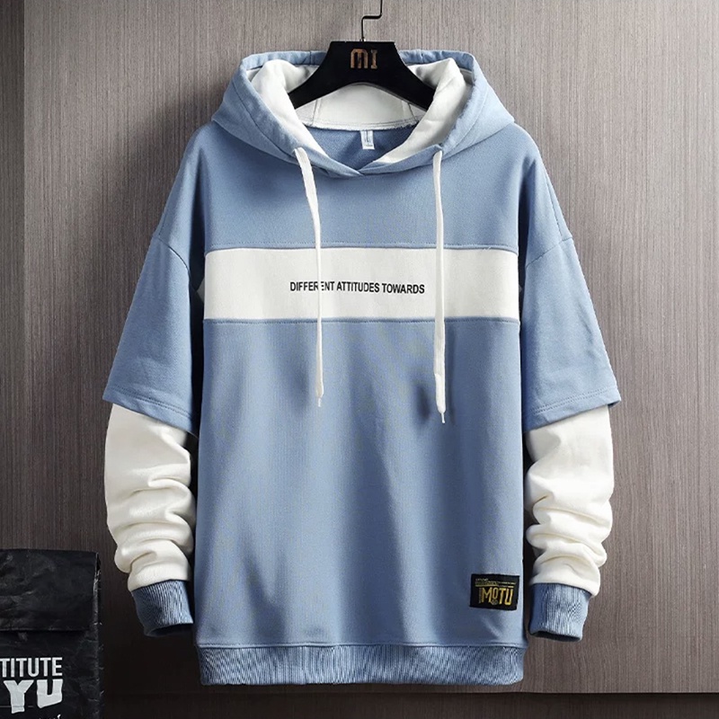 Set Đồ Nam Áo Hoodie Nỉ Phối Tay Dài Form Rộng Kèm Quần Dài Kẻ Ngang Bo Gấu Thời Trang Mixxmen T251 + QUAN NAM 102