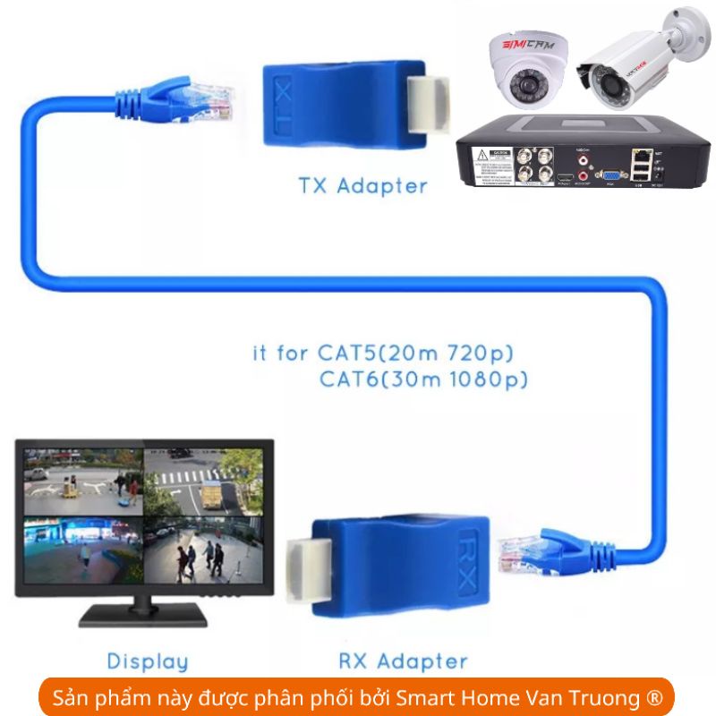 Thiết bị truyền hình ảnh đầu ghi camera lên tivi xa 30m HDMI to RJ45 cat5 cat6