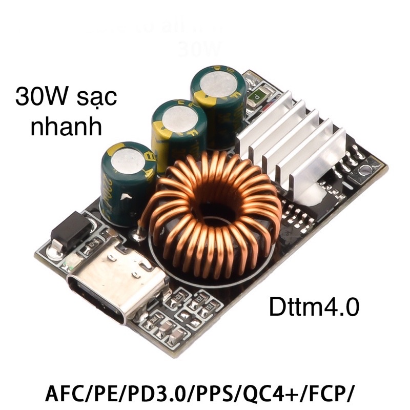 Mạch sạc nhanh QC 3.0 24W, Có tản nhiệt đi kèm và hàn dây sẵn