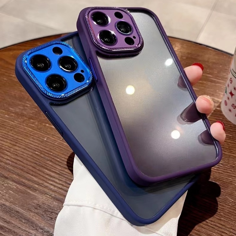 Sang Trọng Ốp Điện Thoại Cứng Viền silicon Dẻo Trong Suốt Kèm Khung Bảo Vệ camera Chống Sốc Cho iPhone 14 plus 12 13 14 Pro max