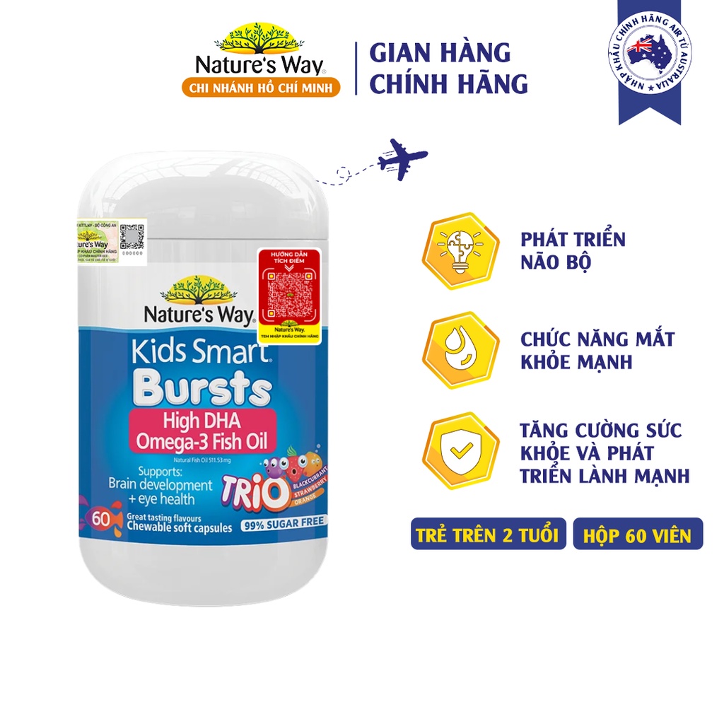 Viên Uống Dầu Cá Nature's Way Omega-3 Fish Oil Trio Giúp Bổ Sung DHA Phát Triển Trí Tuệ Cho Bé 60 Viên