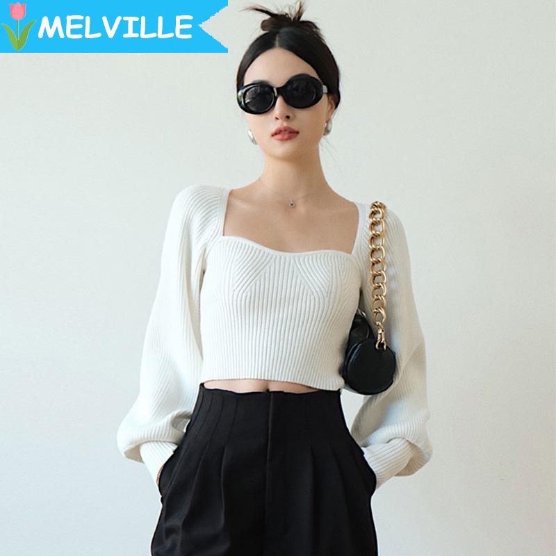 MELVILLE Áo dệt kim tay dài phong cách hàn quốc thời trang cho nữ