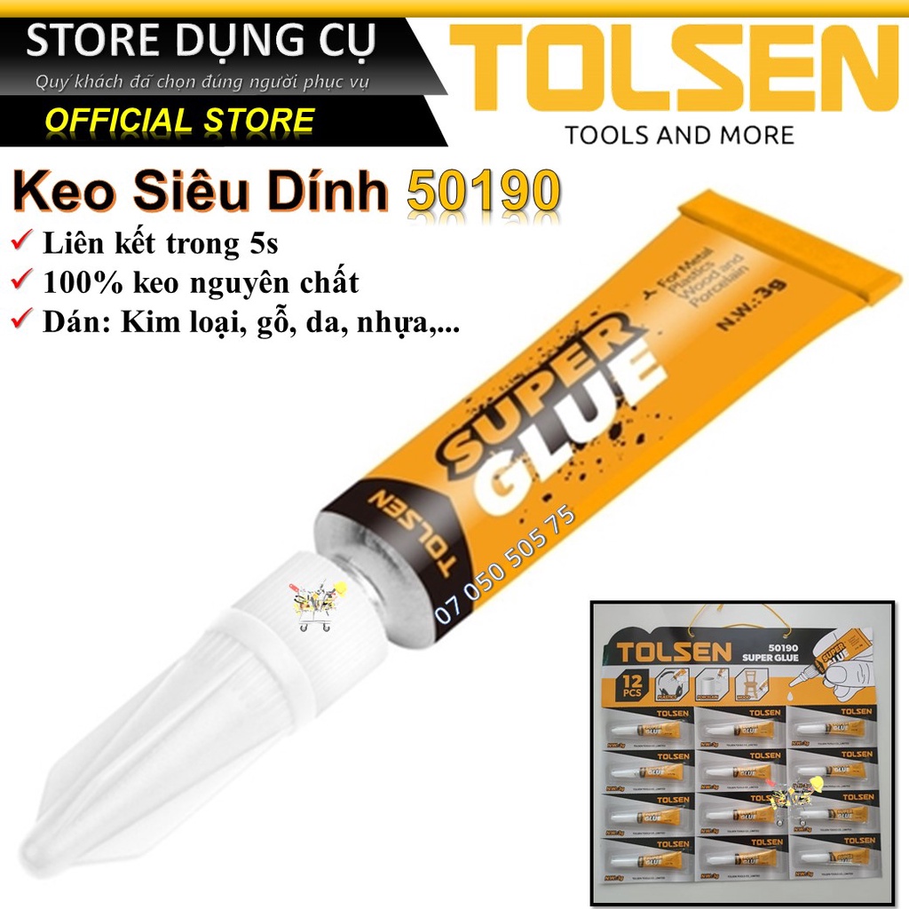 1 Tuýp keo siêu dính Tolsen 50190 | Keo Dán Đa Năng Dán Tất Cả Vật Liệu Bằng Gỗ, Vải, Gốm Sứ, Nhựa An Toàn Với Da Tay