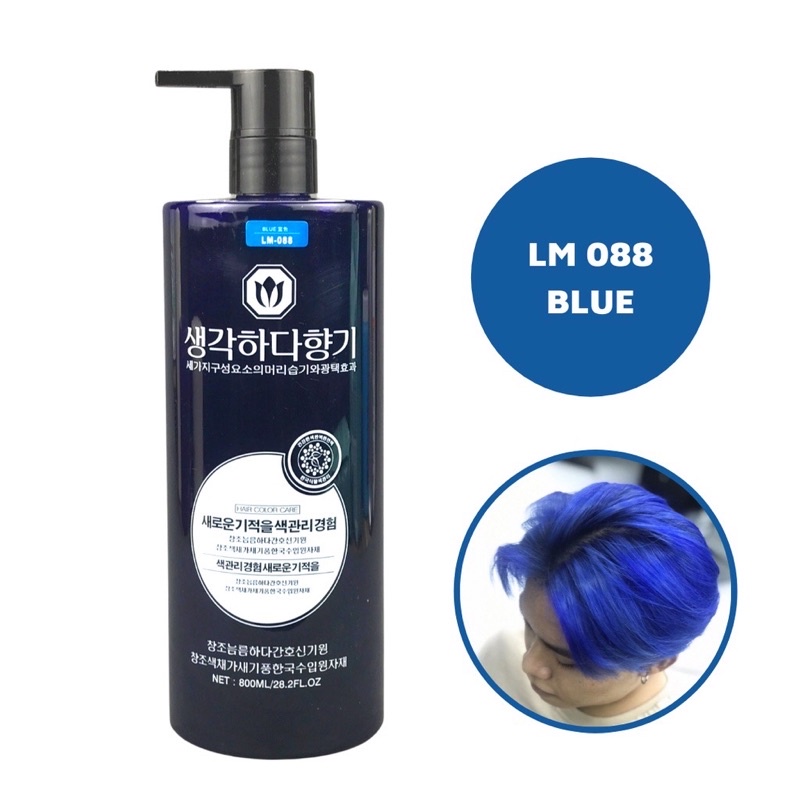Màu nhuộm Tóc phủ bóng xanh dương blue LM-088 hair color care 800ml