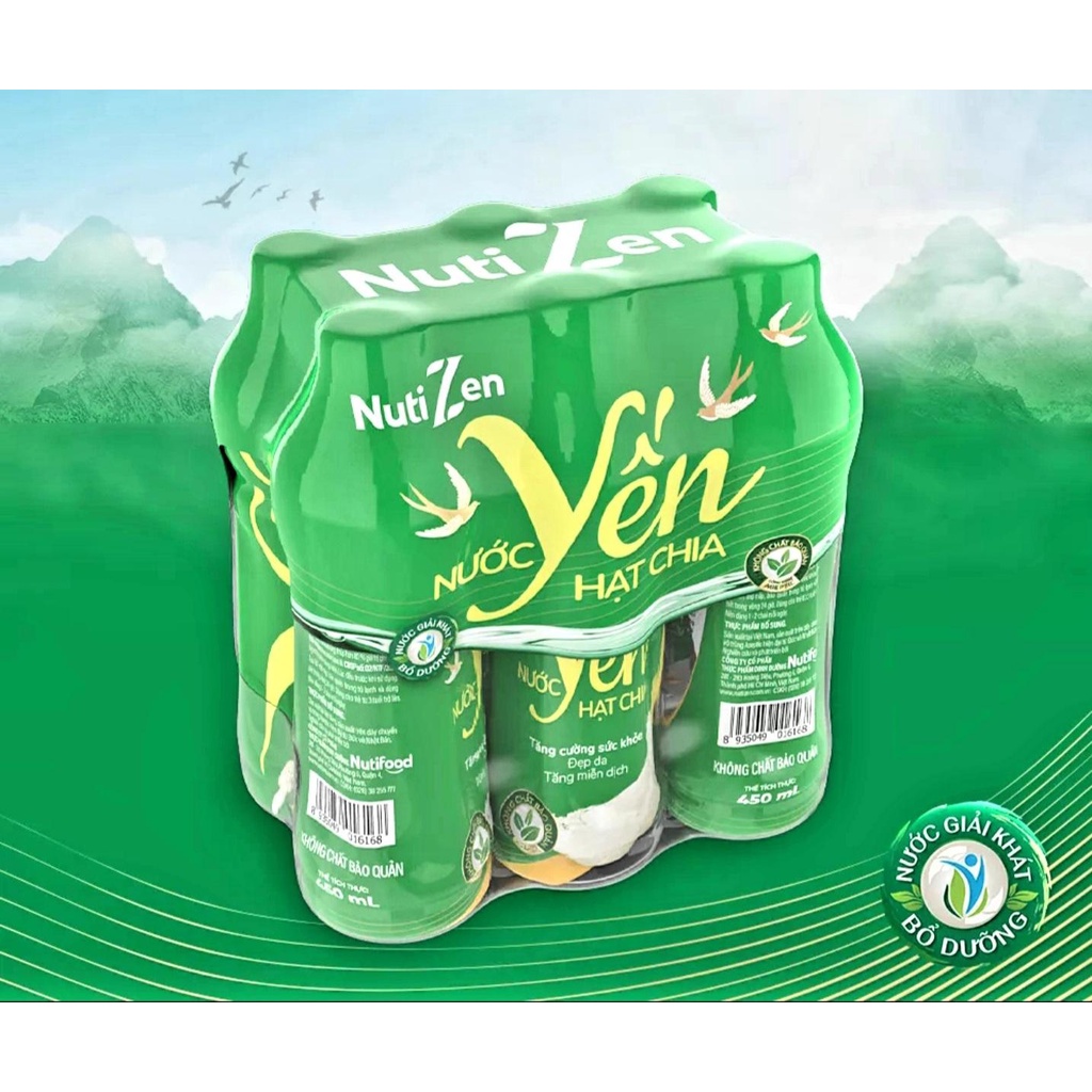 [HSD T7-2023] Lốc 6 Chai Nước Yến Nutizen Hạt Chia 460ml.