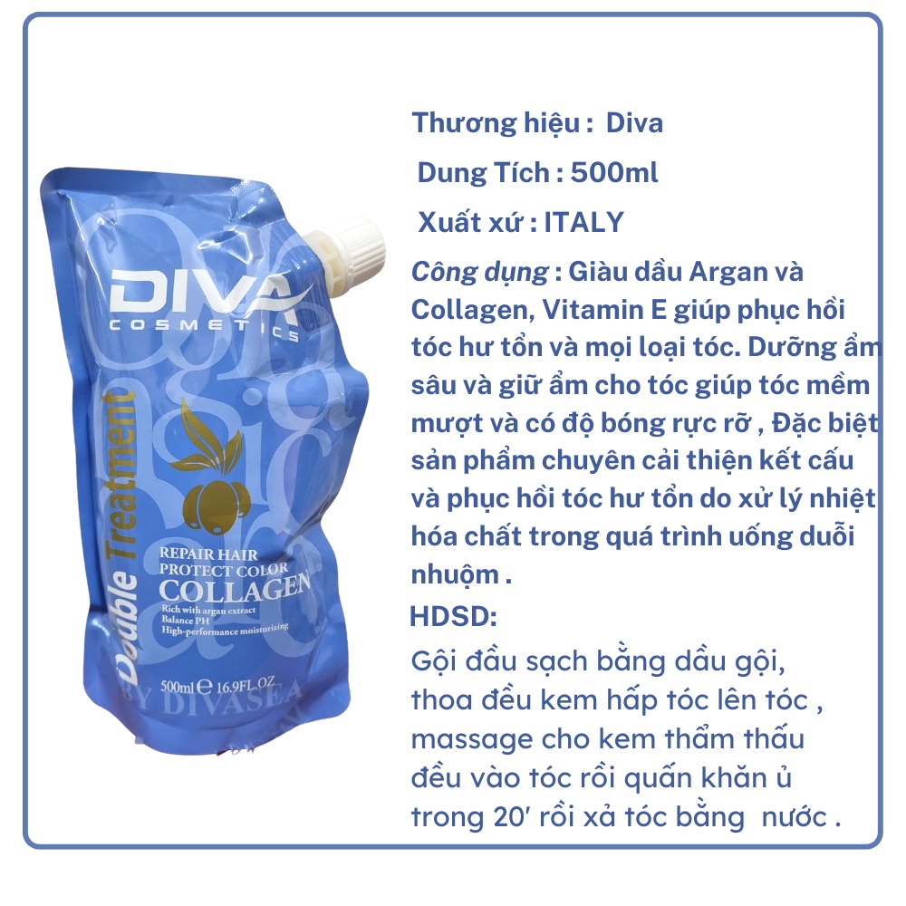 DIVA - Dầu Hấp Ủ Dưỡng Ẩm Phục Hồi Siêu Mềm Mượt Diva Collagen 500ml ALYA