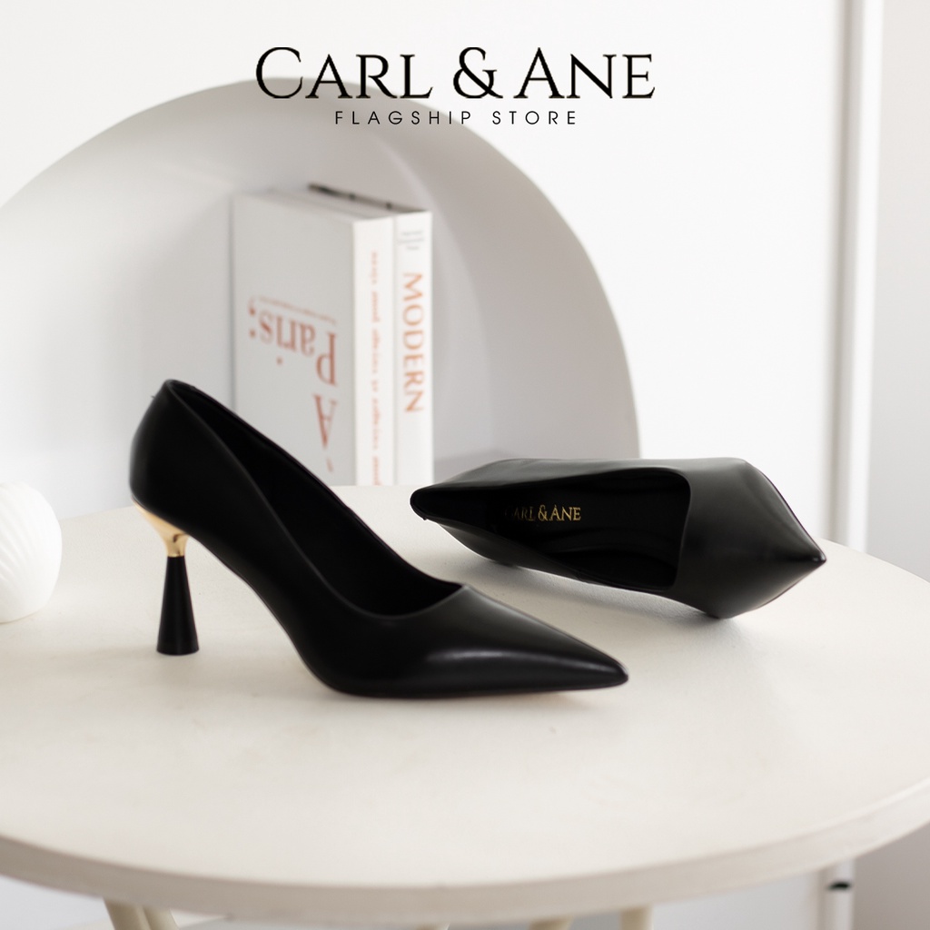 Carl & Ane - Giày cao gót nhọn thời trang công sở gót mạ vàng thanh lịch cao 8cm màu đen - CP016