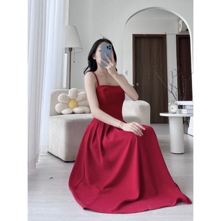 MEET - Đầm Đỏ 2 Dây Xếp Li