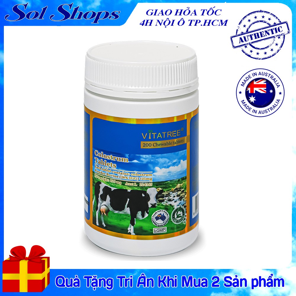 Viên Nhai Sữa Bò Non Tăng Cường Miễn Dịch -Vitatree Colostrum 200 viên _ Sol Shops