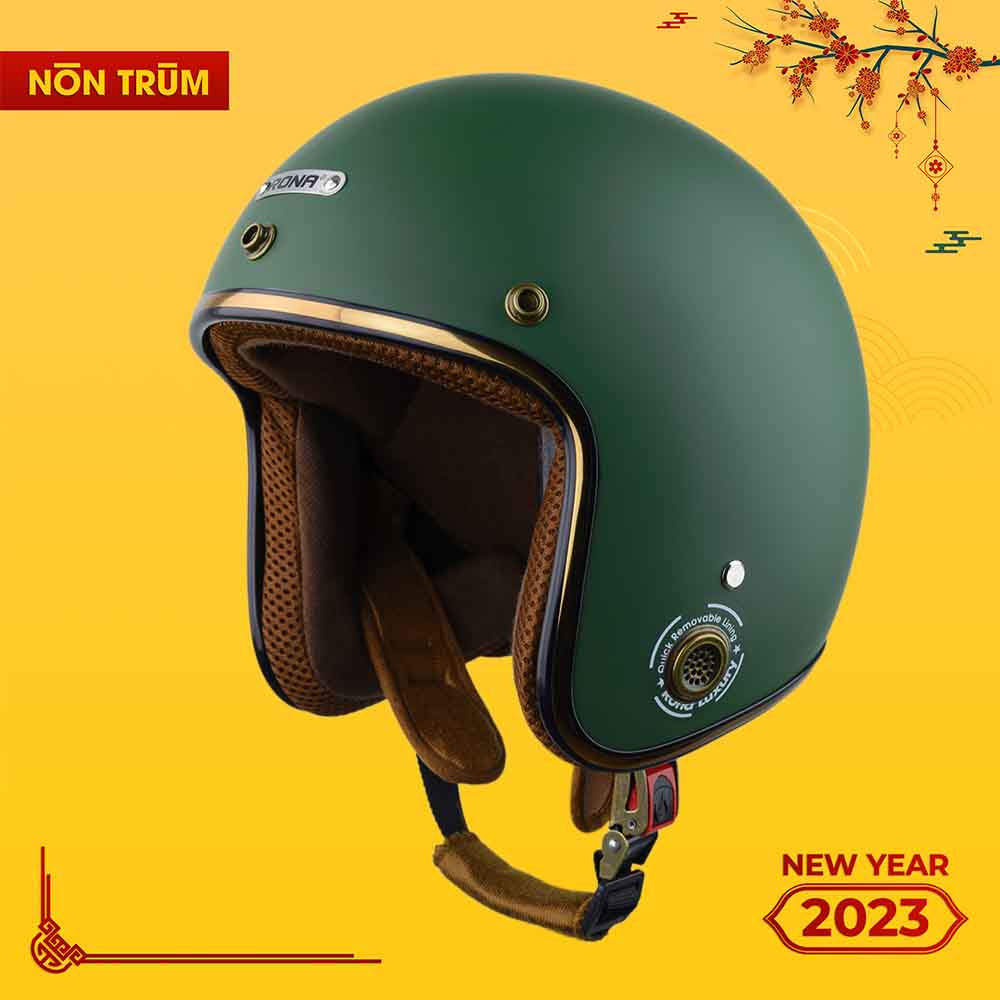 Mũ bảo hiểm 3/4 RONA màu xanh lính nhám chính hãng, bảo hành 12 tháng, freeship toàn quốc tại hệ thống Nón Trùm