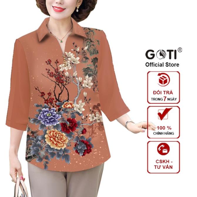 - Áo Kiểu Trung Niên Nữ Cao Cấp Thiết Kế Size Lớn Cổ Sơ Mi Thời Trang U50-60 In Họa Tiết 3A26 3A29
